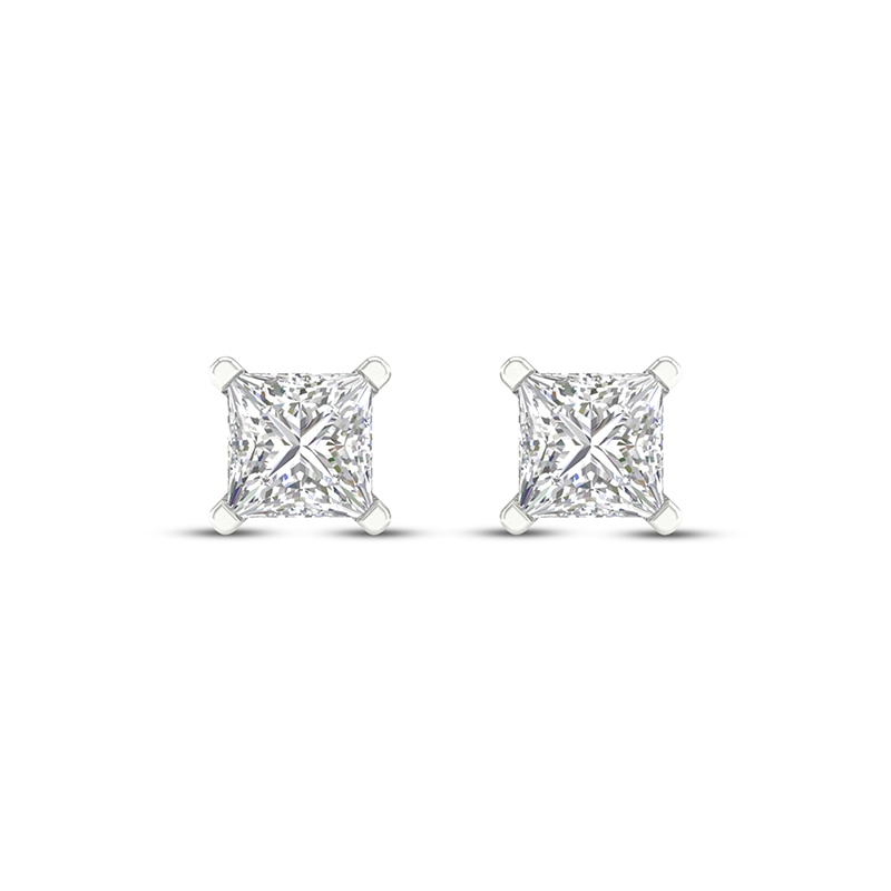 Main Image 2 of Previously Owned KAY Lab-Grown Diamonds Princess-Cut Solitaire Stud Earrings 1 ct tw 14K White Gold (F/SI2)