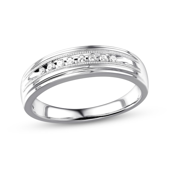 Previously Owned Men's Diamond Milgrain Wedding Ring 1/10 ct tw 10K White Gold