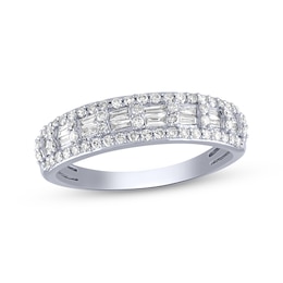 Previously Owned Baguette & Round-Cut Diamond Anniversary Ring 1/2 ct tw 14K White Gold