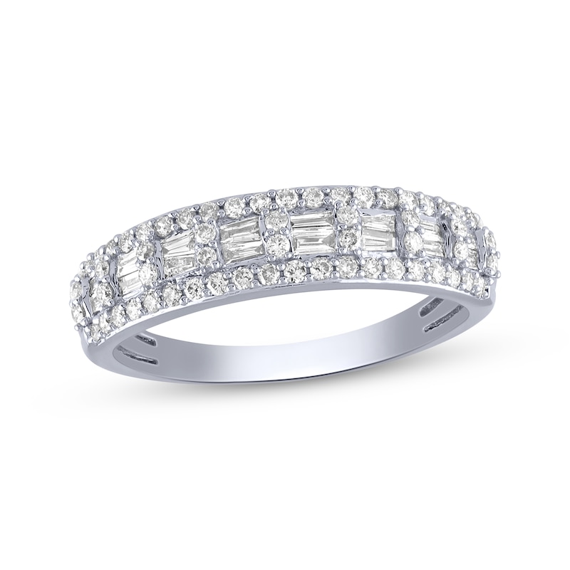 Main Image 1 of Previously Owned Baguette & Round-Cut Diamond Anniversary Ring 1/2 ct tw 14K White Gold