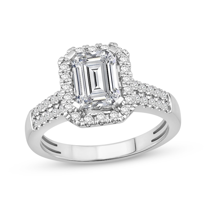 Main Image 1 of Previously Owned Lab-Grown Diamonds Emerald-Cut Engagement Ring 2-1/3 ct tw 14K White Gold