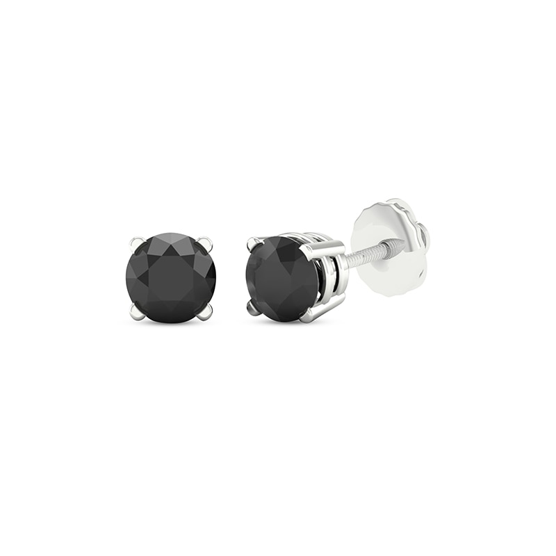 Main Image 1 of Previously Owned Round-cut Black Diamond Solitaire Stud Earrings 1 ct tw 10K White Gold