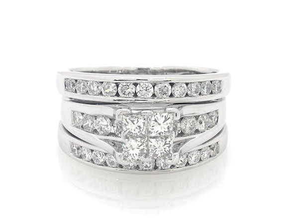 Previously Owned Princess-Cut Quad Diamond Bridal Set 2-1/3 ct tw 14K White Gold 9.25