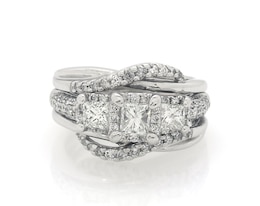 Previously Owned Princess-Cut Diamond Three-Stone Bridal Set 1-1/5 ct tw 14K White Gold Size 4.75