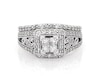 Thumbnail Image 1 of Previously Owned Princess-Cut Quad Diamond Halo Bridal Set 3/4 ct tw 14K White Gold Size 4.25