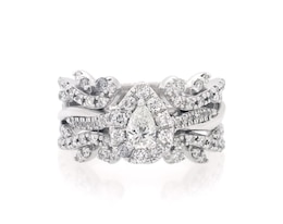 Previously Owned Pear-Shaped Diamond Halo Swirl Bridal Set 7/8 ct tw 14K White Gold Size 4.75