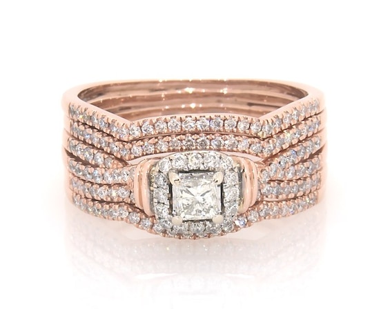 Previously Owned Princess-Cut Diamond Halo Bridal Set 1-1/5 ct tw 14K Two-Tone Gold 10.75