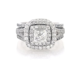 Previously Owned Neil Lane Princess-Cut Diamond Double Halo Bridal Set 2-3/8 ct tw 14K White Gold Size 4.25