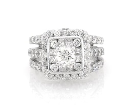 Previously Owned Round-Cut Diamond Double-Halo Bridal Set 2-5/8 ct tw 14K White Gold Size 5