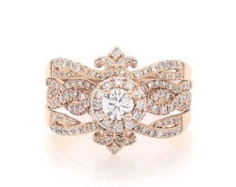 Previously Owned Round-Cut Diamond Halo Bridal Set 1-3/8 ct tw 14K Rose Gold Size 10.75