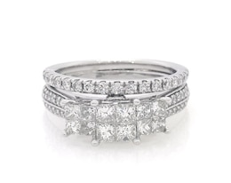 Previously Owned Princess-Cut Quad Trio Bridal Set 1-1/5 ct tw 10K White Gold Size 5.5