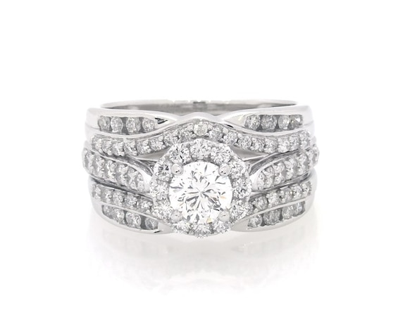 Previously Owned Round-Cut Diamond Halo Bridal Set 1 ct tw 14K White Gold 4