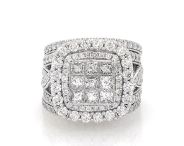 Previously Owned Princess & Round-Cut Multi-Diamond Bridal Set 3-3/8 ct tw 14K White Gold Size 6