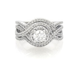 Previously Owned Round-Cut Diamond Halo Bridal Set 1 ct tw 14K White Gold Size 6.5
