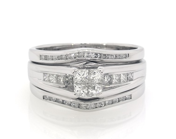 Previously Owned Princess-Cut Quad Diamond Bridal Set 5/8 ct tw 10K White Gold Size 7