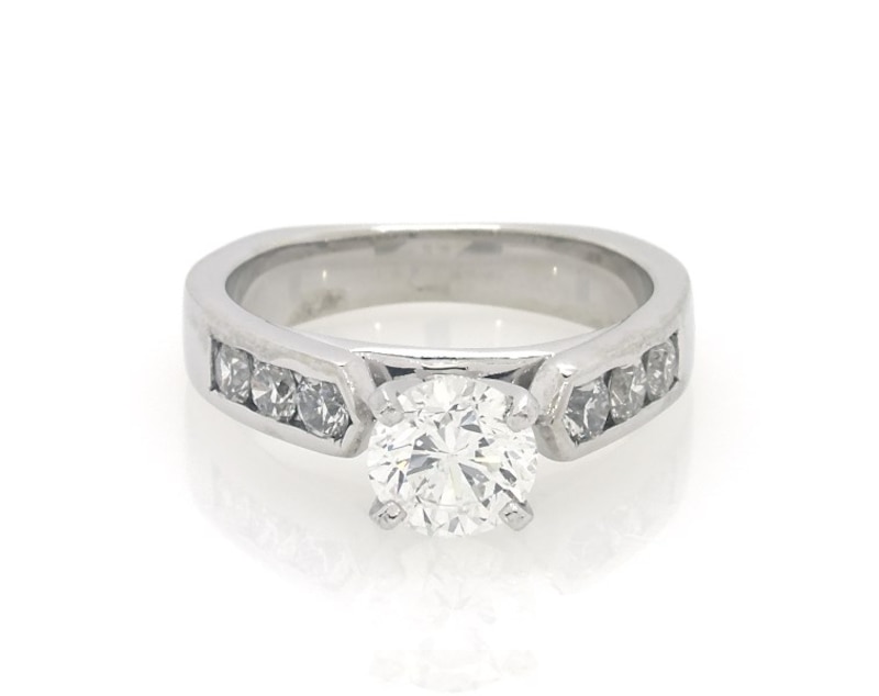 Main Image 1 of Previously Owned Round-Cut Diamond Engagement Ring 1-1/4 ct tw 18K White Gold & Platinum Size 5.75