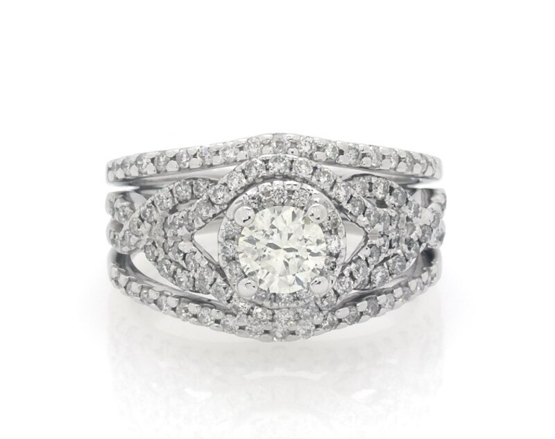 Main Image 1 of Previously Owned Round-Cut Diamond Soldered Bridal Set 1-1/5 ct tw 14K White Gold Size 5.25