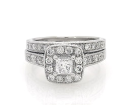 Previously Owned Princess-Cut Diamond Cushion Halo Bridal Set 1-1/5 ct tw ct tw 14K White Gold Size 5.75