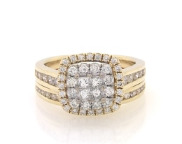 Previously Owned Princess-Cut Quad Diamond Double Halo Bridal Set 1 ct tw 14K Two-Tone Gold Size 5.75