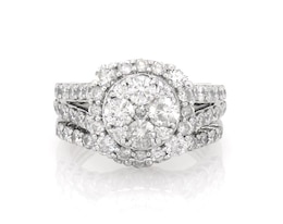 Previously Owned Multi-Diamond Halo Bridal Set 2-1/3 ct tw 14K White Gold Size 6