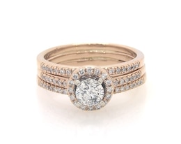 Previously Owned Round-Cut Diamond Halo Bridal Set 3/4 ct tw 14K Two-Tone Gold Size 6.75