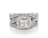 Thumbnail Image 1 of Previously Owned Princess-Cut Quad Diamond Twist Shank Soldered Bridal Set 7/8 ct tw 14K White Gold Size 6.25