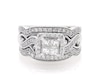 Thumbnail Image 1 of Previously Owned Princess-Cut Quad Diamond Twist Shank Soldered Bridal Set 7/8 ct tw 14K White Gold Size 6.75