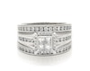 Thumbnail Image 1 of Previously Owned Princess-Cut Quad Diamond Halo Bridal Set 1-1/6 ct tw 14K White Gold Size 8.5