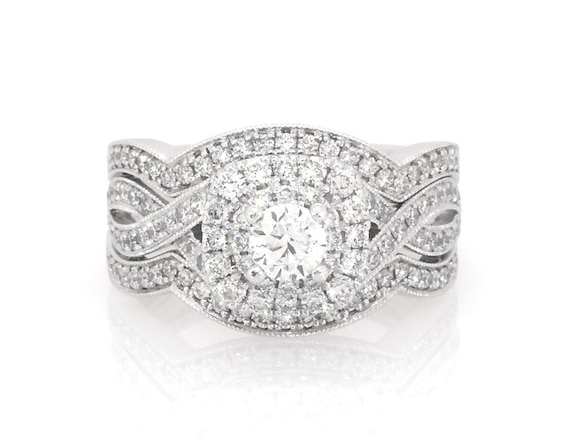 Previously Owned Neil Lane Round-Cut Diamond Double Halo Bridal Set 1 ct tw 14K White Gold 5.25
