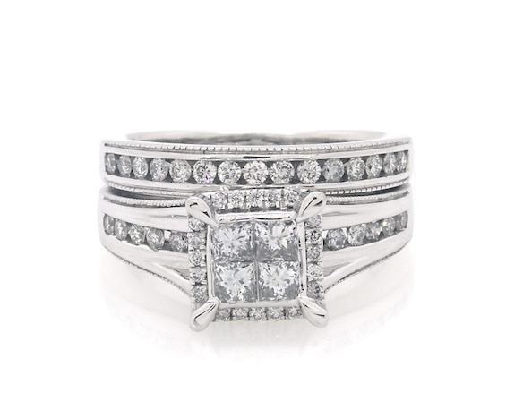 Previously Owned Princess-Cut Quad Diamond Bridal Set 7/8 ct tw 14K White Gold Size 6