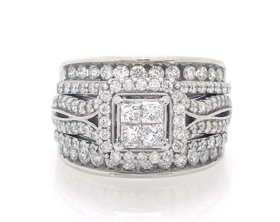 Previously Owned Princess-Cut Quad Diamond Bridal Set 1-7/8 ct tw 14K White Gold Size 8