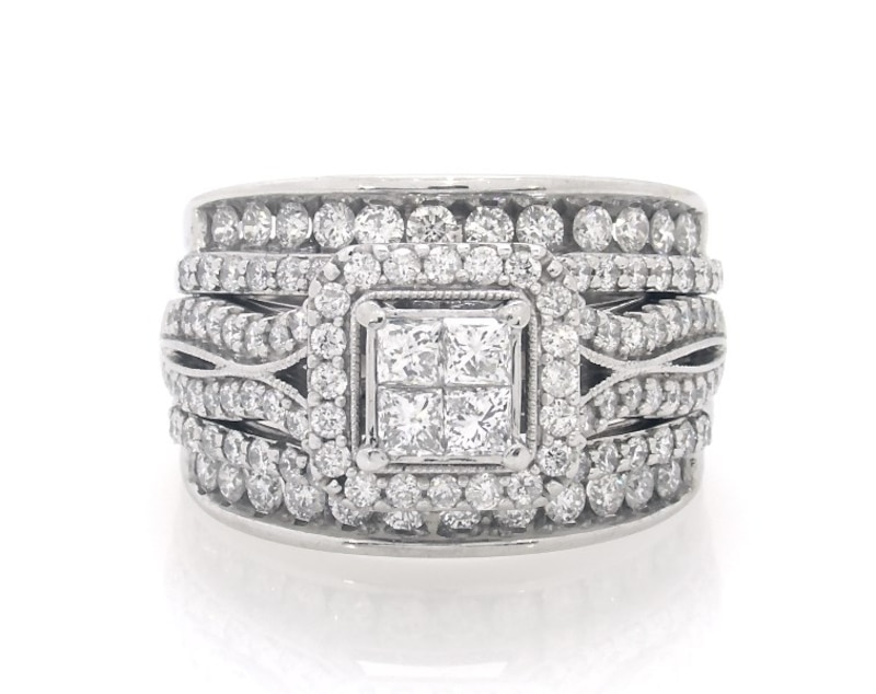Main Image 1 of Previously Owned Princess-Cut Quad Diamond Bridal Set 1-7/8 ct tw 14K White Gold Size 8