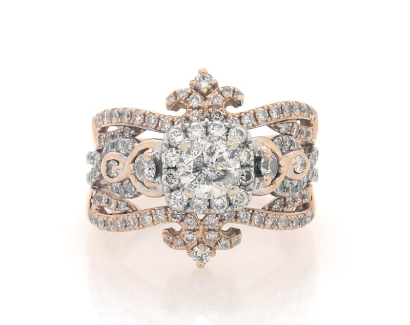 Main Image 1 of Previously Owned Round-Cut Diamond Halo Bridal Set 1-3/8 ct tw 14K White Gold Size 5.5