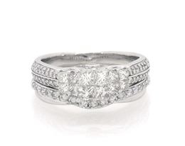 Previously Owned Princess-Cut Quad Trio Bridal Set 1-1/5 ct tw 14K White Gold Size 7.5