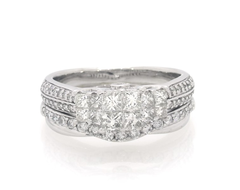 Main Image 1 of Previously Owned Princess-Cut Quad Trio Bridal Set 1-1/5 ct tw 14K White Gold Size 7.5