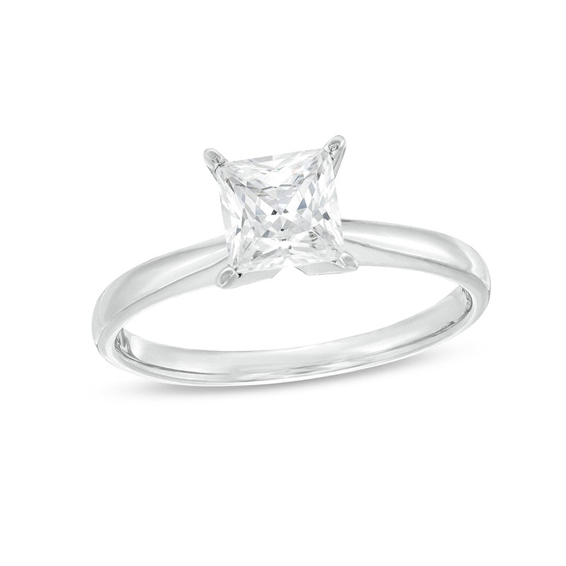 Main Image 1 of Previously Owned Diamond Solitaire Ring 1 Carat Princess-Cut 14K White Gold (I/I2)
