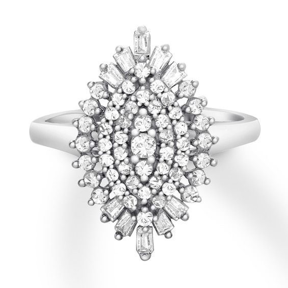 Previously Owned Diamond Ring 1/2 ct tw Round/Baguette 10K White Gold