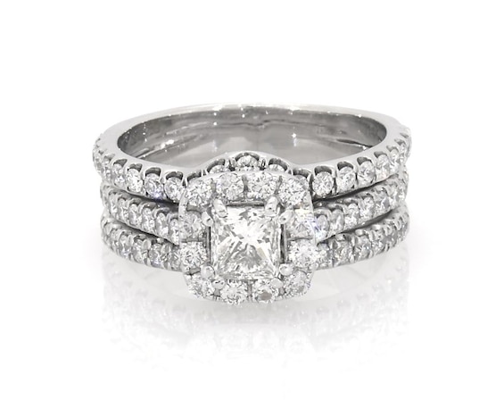Previously Owned Neil Lane Princess-Cut Diamond Halo Bridal Set 2 ct tw 14K White Gold Size 8