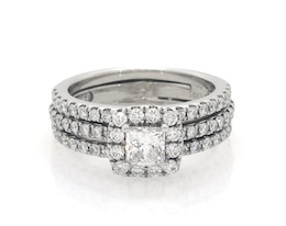 Previously Owned Princess-Cut Diamond Halo Bridal Set 1 ct tw 14K White Gold Size 5