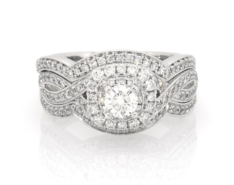 Main Image 1 of Previously Owned Neil Lane Round-Cut Diamond Double Halo Bridal Set 1 ct tw 14K White Gold Size 6