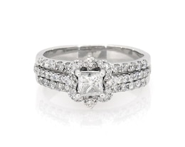 Previously Owned Princess-Cut Diamond Scalloped Halo Bridal Set 1-1/8 ct tw 14K White Gold Size 6.5