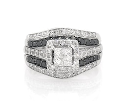 Previously Owned Princess-Cut Quad White Diamond & Black Diamond Bridal Set 7/8 ct tw 14K White Gold Size 5.5