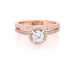 Previously Owned Round-Cut Diamond Halo Bridal Set 3/4 ct tw 14K Two-Tone Gold Size 6.75