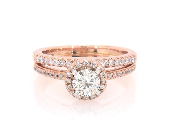 Previously Owned Round-Cut Diamond Halo Bridal Set 3/4 ct tw 14K Two-Tone Gold Size 6.75