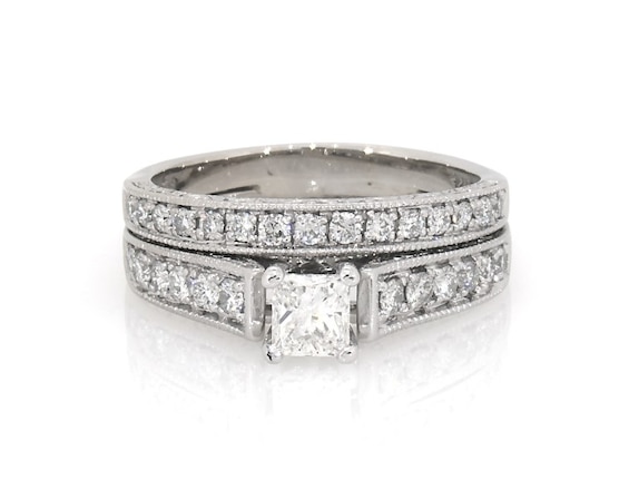 Previously Owned Princess-Cut Diamond Bridal Set 7/8 ct tw 14K White Gold Size 7