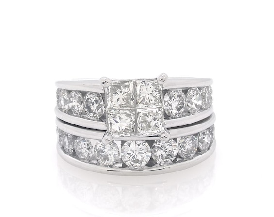 Previously Owned Princess-Cut Quad Diamond Bridal Set 3-7/8 ct tw 14K White Gold Size 8.5