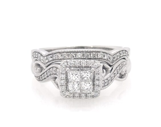 Previously Owned Princess-Cut Quad Diamond Bridal Set 3/4 ct tw 14K White Gold Size 8.25