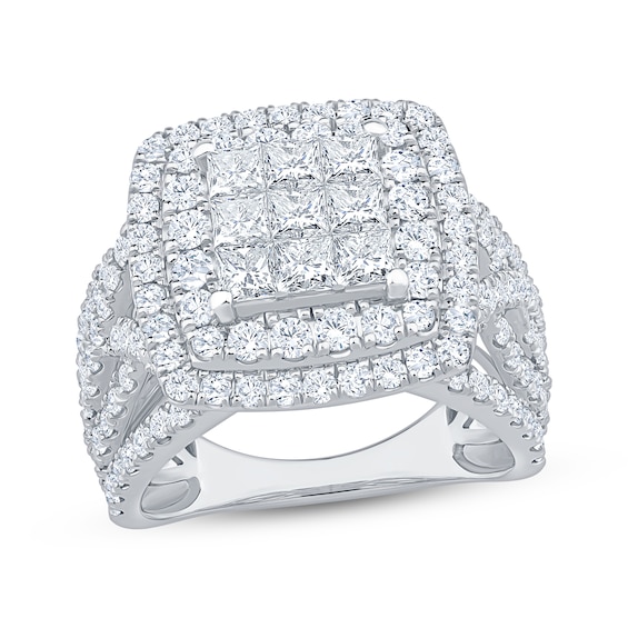 Previously Owned Princess-Cut Multi-Diamond Double Halo Engagement Ring 3 ct tw 10K White Gold