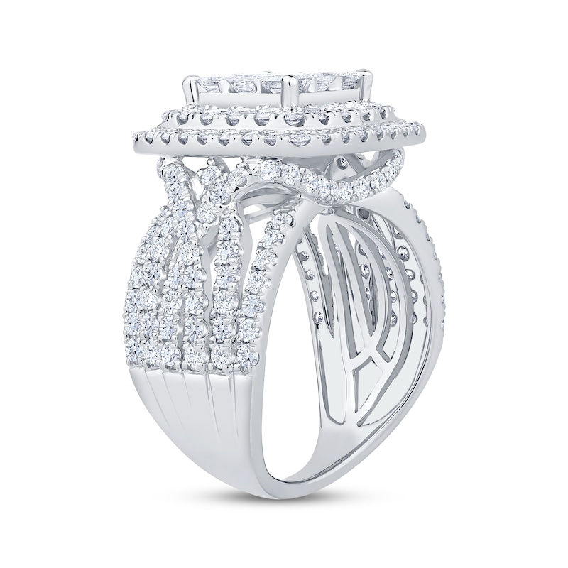 Main Image 2 of Previously Owned Princess-Cut Multi-Diamond Double Halo Engagement Ring 3 ct tw 10K White Gold