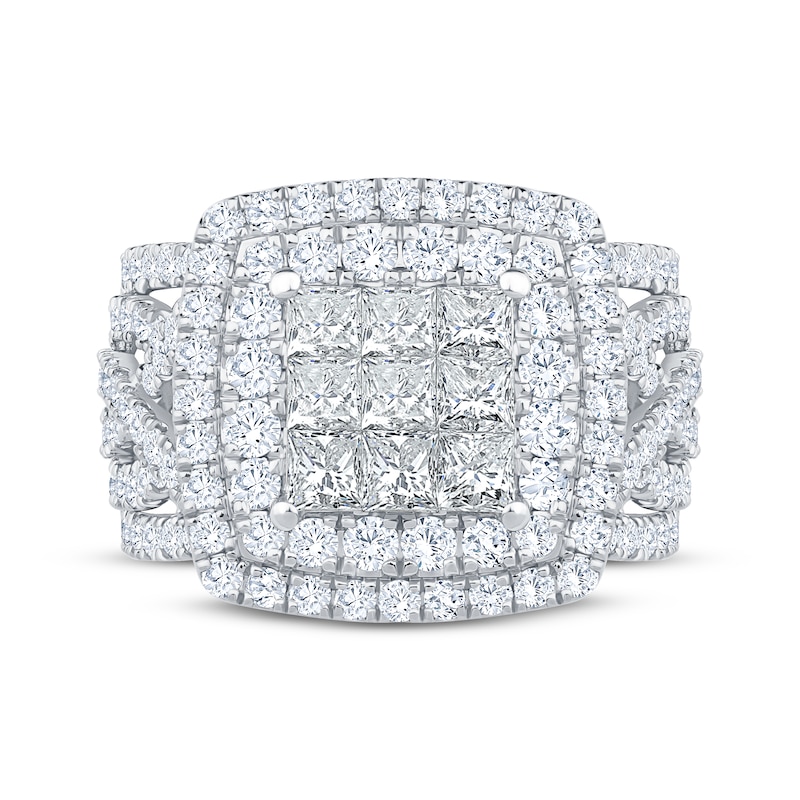 Main Image 3 of Previously Owned Princess-Cut Multi-Diamond Double Halo Engagement Ring 3 ct tw 10K White Gold